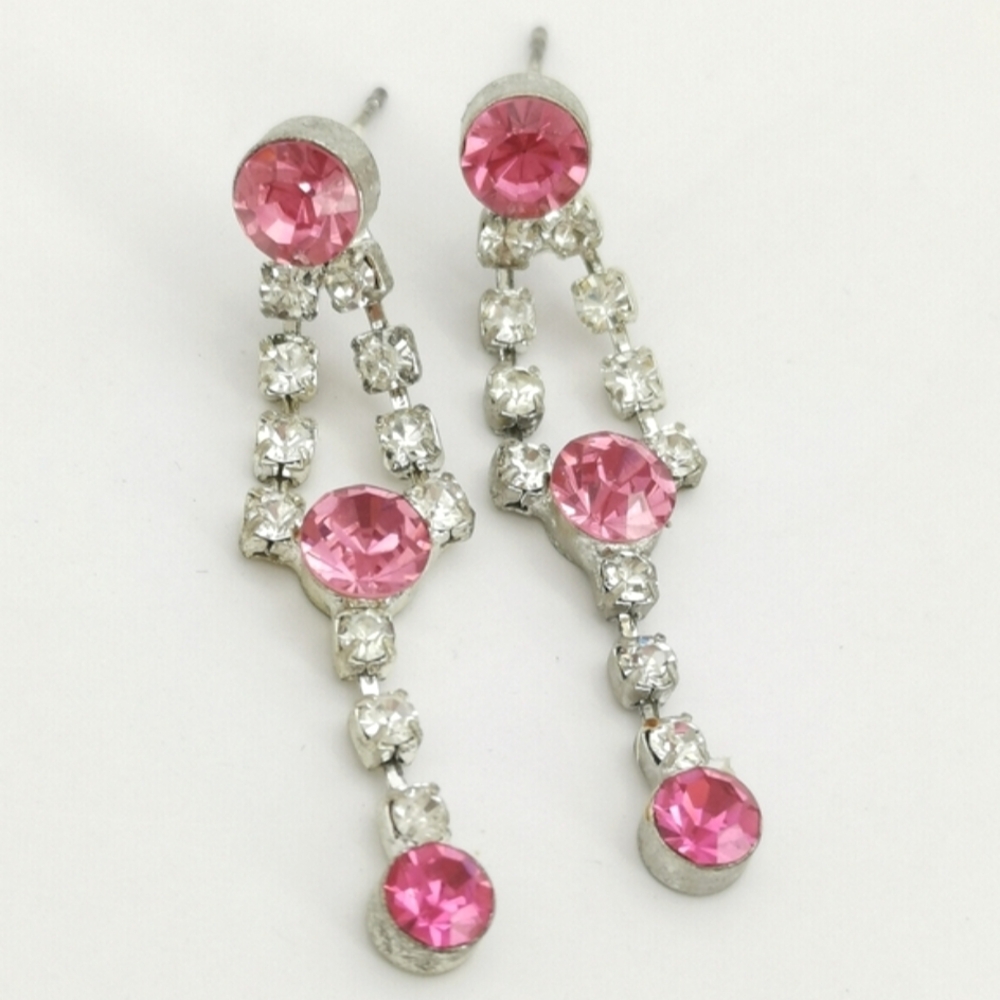 Vintage 1970s Crystal Earrings Pink